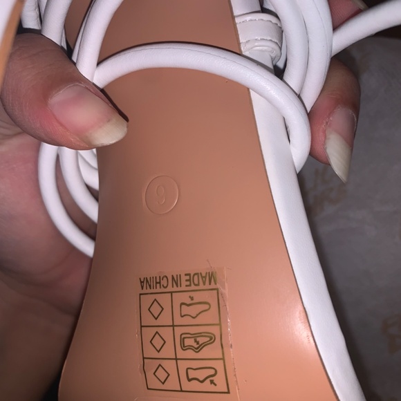 LORI WHITE STRAPPY LACE UP SQUARE TOE FLARED BLOCK HEELS - Picture 5 of 6